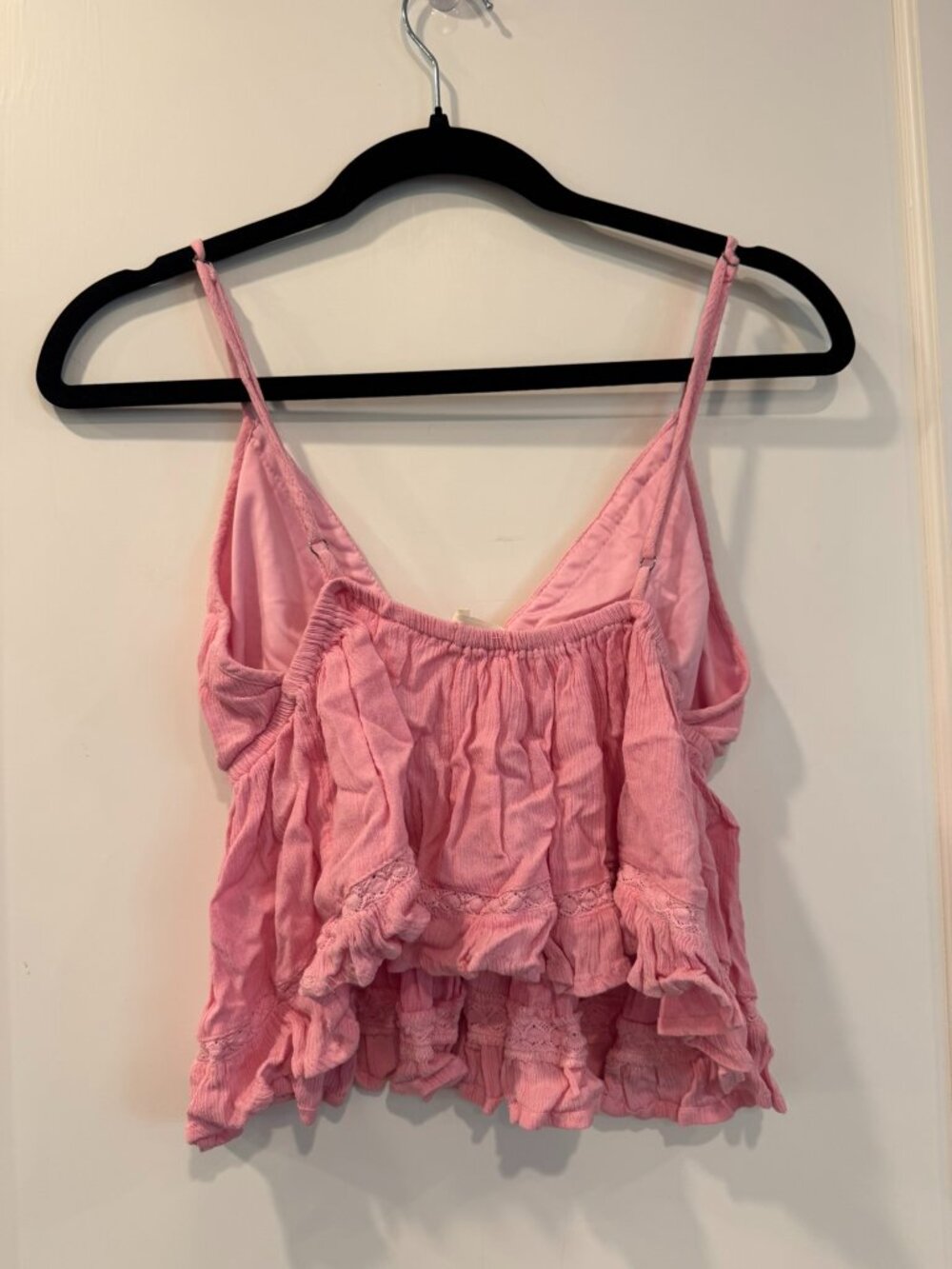 Ocean Drive Baby Pink Rayon Crinkle Tank Top w/ Ruffle - Women's Size Large - Picture 6 of 9